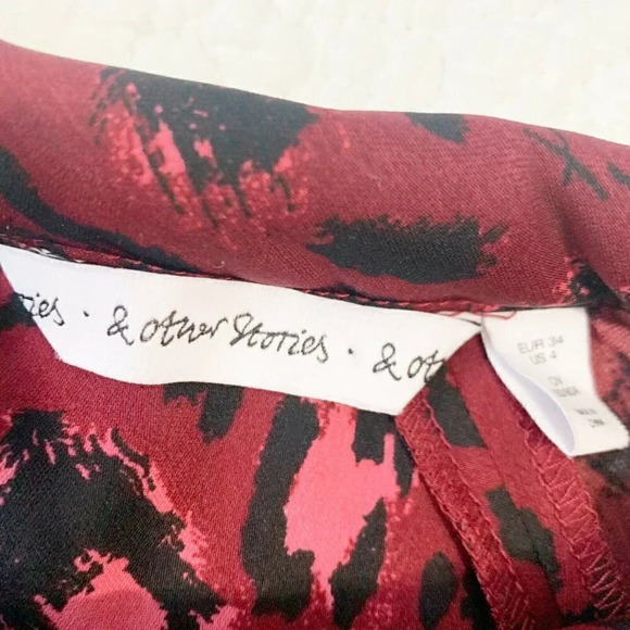 & Other Stories Size 4 Red and Black Leopard Print Open Back Flare Dress NEW! - Picture 4 of 7